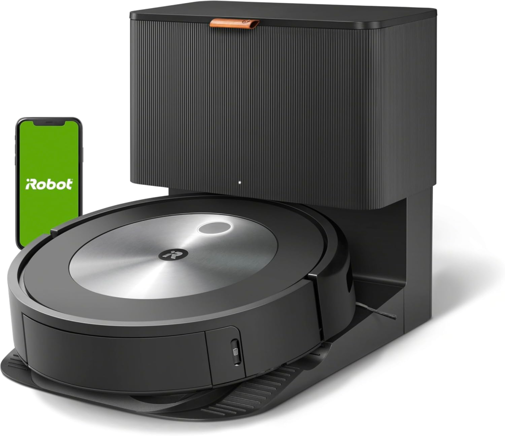 iRobot Roomba j7+ (7550) self-emptying vacuum with PrecisionVision Navigation to avoid obstacles like socks and pet waste.